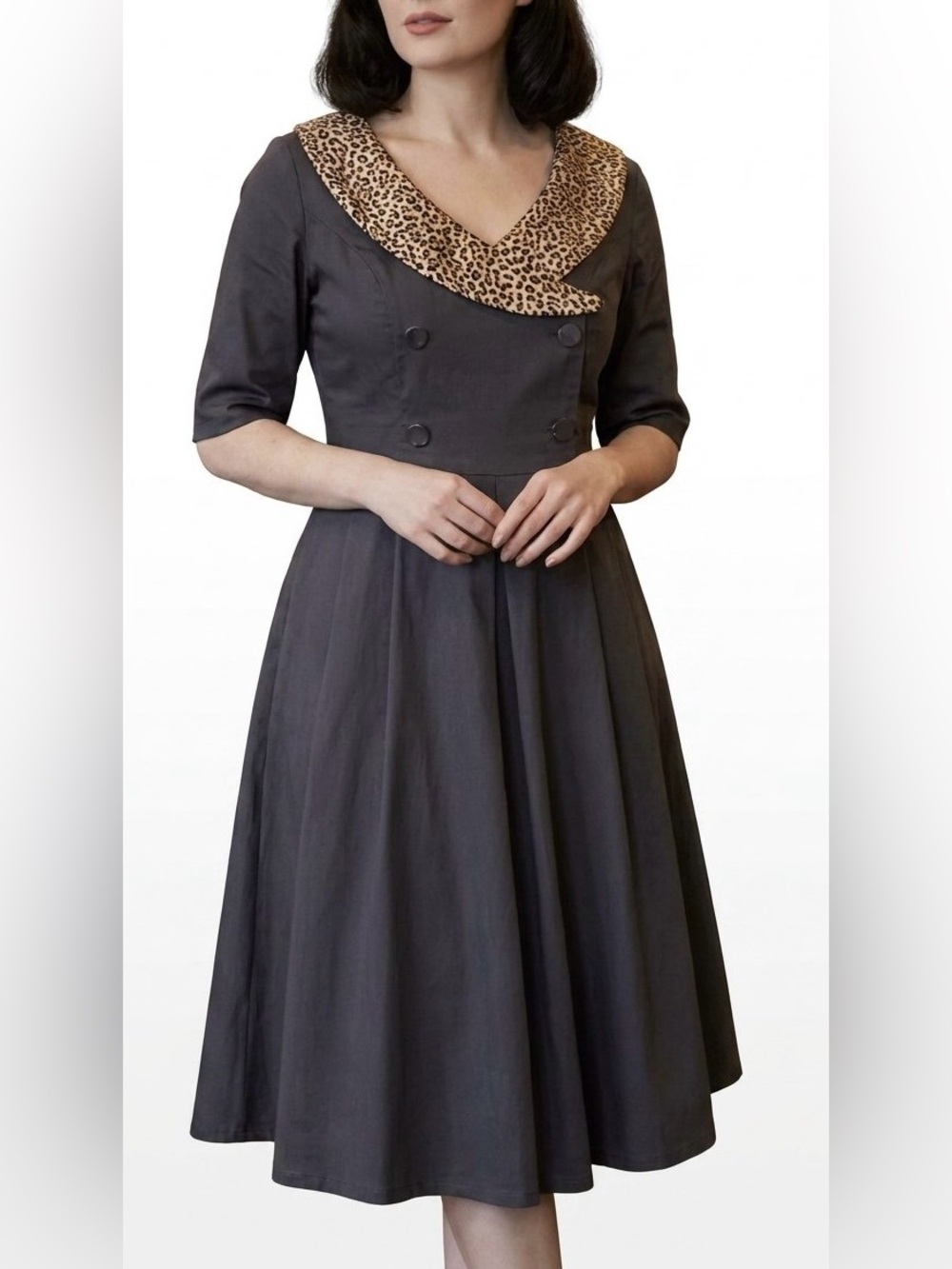NWT Lindy Bop Winnie Dress US XL Black Leopard Print Collar 50s Rockabilly Retro